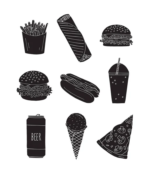 Vektor Set Bündel Von Handgezeichneten Doodle Skizze Fast Food Isoliert — Stockvektor
