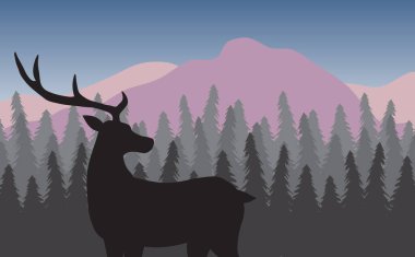 Dağlardaki bir geyiğin siluetinin vektör çizimi