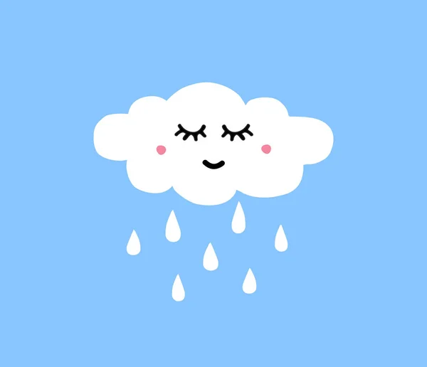 Vector Handgezeichnete Doodle Skizze Weiße Regenwolke Mit Isoliertem Gesicht Auf — Stockvektor