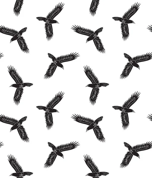 Beyaz arkaplanda izole edilmiş uçan kuzgun çiziminin kusursuz çizimi.