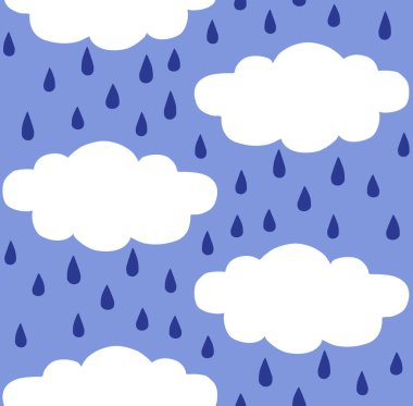 Beyaz elin kusursuz çizimi. Mavi arkaplanda yüzü izole bulutlar yağıyor.