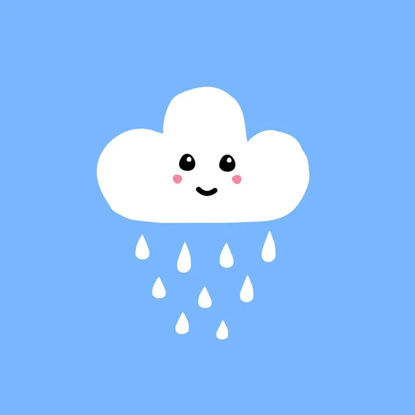 Vector Handgezeichnete Doodle Skizze Regen Wolke Mit Kawaii Gesicht Isoliert — Stockvektor