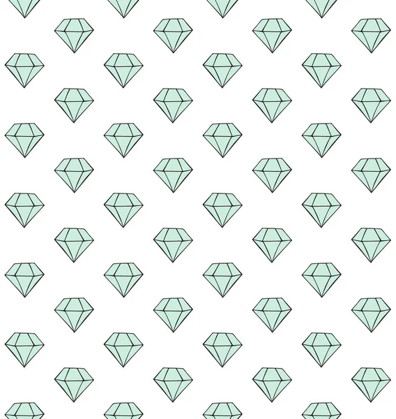 Modèle Vectoriel Sans Couture Bleu Menthe Dessiné Main Croquis Diamant — Image vectorielle