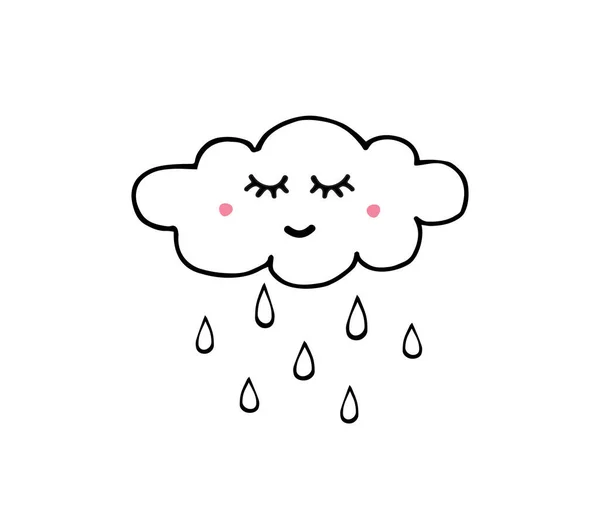 Vector Handgezeichnete Doodle Skizze Regen Wolke Mit Gesicht Isoliert Auf — Stockvektor