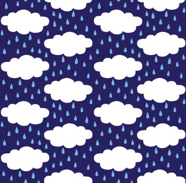 El çiziminin kusursuz çizimi. Mavi arkaplanda yüzü izole bulutlar yağıyor.