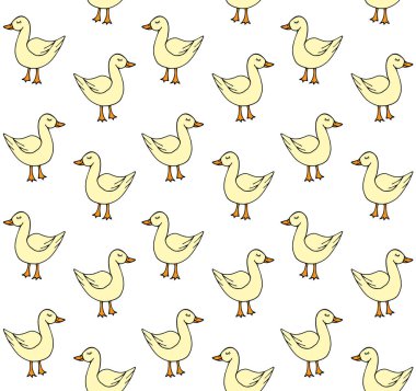 Renkli el çiziminin vektörsüz deseni beyaz arkaplanda izole edilmiş karalama ördeği