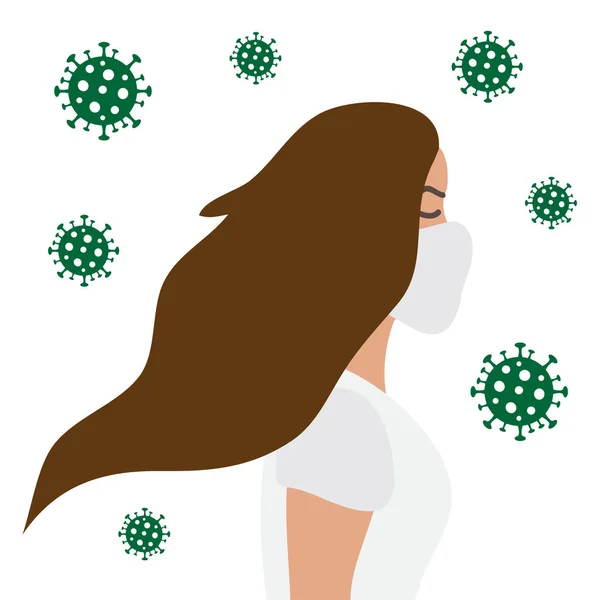 Vector Platte Cartoon Vrouw Meisje Profiel Gezicht Medisch Masker Met — Stockvector