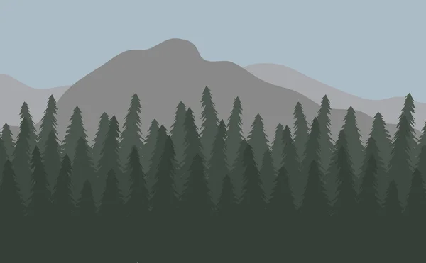 Paysage Plat Vectoriel Avec Forêt Épinettes Montagnes — Image vectorielle
