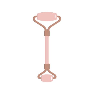 Beyaz zemin üzerinde izole edilmiş vektör düz çizgi film gül kuvars masaj silindiri