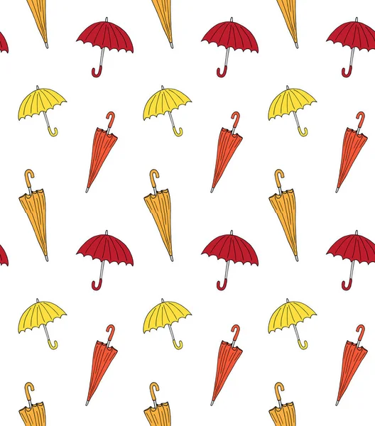 Modèle Vectoriel Sans Couture Différentes Couleurs Dessiné Main Croquis Parapluie — Image vectorielle