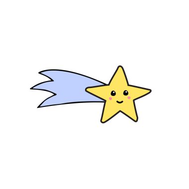 Vektör el karalama çizimi beyaz arkaplanda yüzü izole uçan yıldız