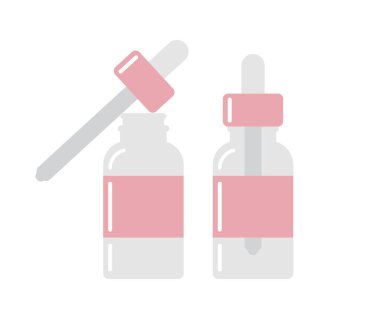 Beyaz arka planda izole edilmiş vektör yassı çizgi film iki yağ özü şişesi