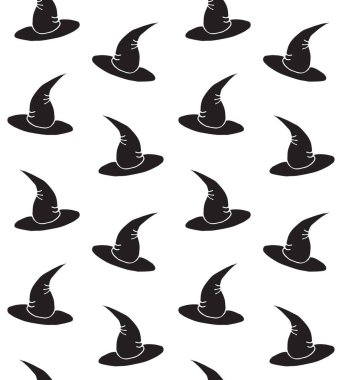 Beyaz arkaplanda izole edilmiş şapkalı siyah el çiziminin vektörsüz deseni