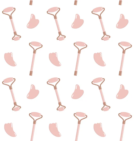 Векторный Бесшовный Рисунок Плоского Розового Кварцевого Массажного Ролика Гуа Изолированы — стоковый вектор