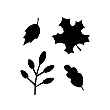 Elle çizilmiş vektör paketi beyaz arkaplanda izole edilmiş yapraklar silueti