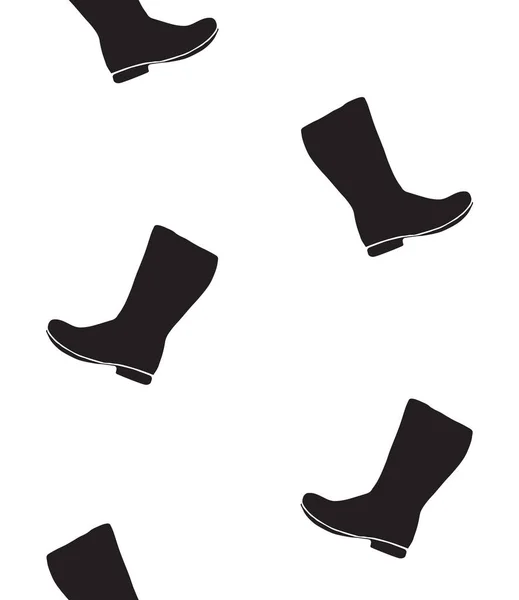 黑手绘涂鸦素描胶靴在白色背景下的矢量无缝图案 — 图库矢量图片
