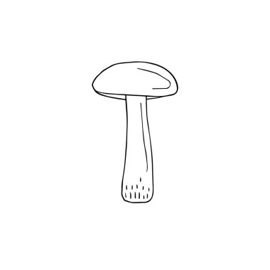 Vektör el çizimi. Beyaz arka planda izole edilmiş kahverengi mantar kapağı çizimi.