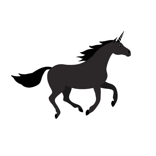 Vector Plano Dibujos Animados Unicornio Negro Aislado Sobre Fondo Blanco — Archivo Imágenes Vectoriales
