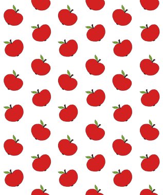 Kırmızı elin vektörsüz deseni karalama çizimi beyaz arkaplanda izole edilmiş elmalar