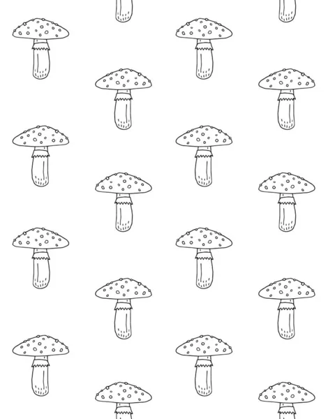 Wektor Bezszwowy Wzór Ręcznie Rysowane Doodle Szkic Mucha Grzyb Agaric — Wektor stockowy