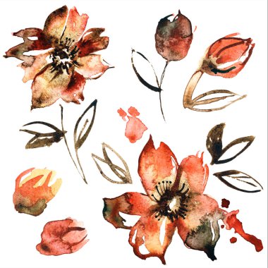 Şirin suluboya el portakal çiçekleri boyalı. Davet. Düğün kartı. Doğum günü kartı