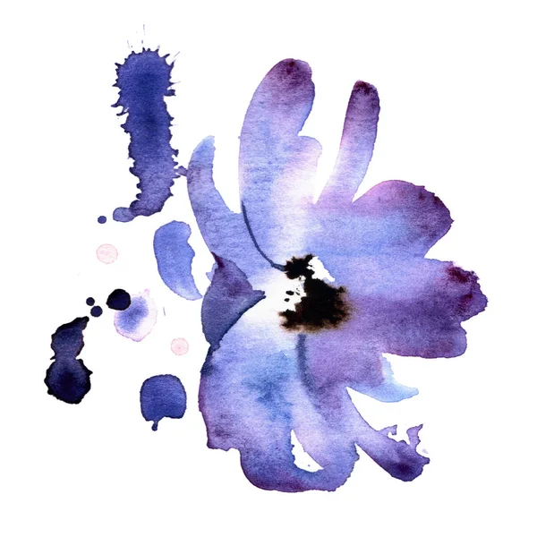 Hand Painted Abstract Blue Flower Splashes Isolated White — Stock Photo, Image