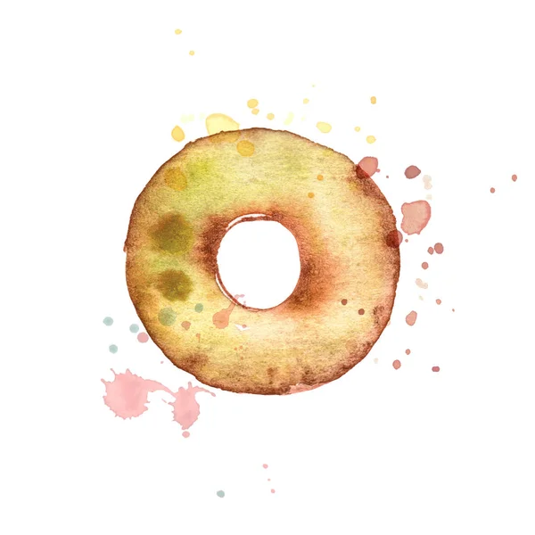 Watercolor Hand Painted Illustration Yellow Donut Isolated White — Stock Photo, Image