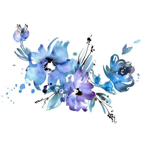 Aquarelle Peinte Main Fleurs Violettes Invitation Carte Mariage Carte Anniversaire — Photo