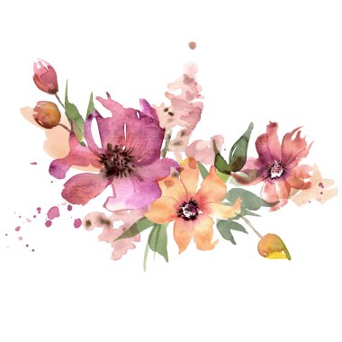 Şirin suluboya el çiçek boyalı. Davet. Düğün kartı. Doğum günü kartı