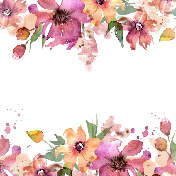 Χαριτωμένο ακουαρέλα λουλούδι πλαίσιο. Floral φόντο ζωγραφισμένη στο χέρι. Πρόσκληση. Κάρτα γάμου. Κάρτα γενεθλίων. — Φωτογραφία Αρχείου