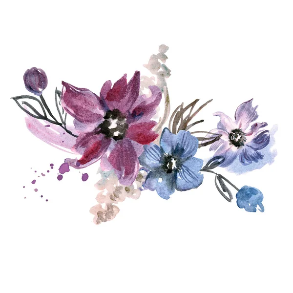 Akvarell Handmålade Blommor Inbjudan Bröllop Kort Födelsedagskort — Stockfoto