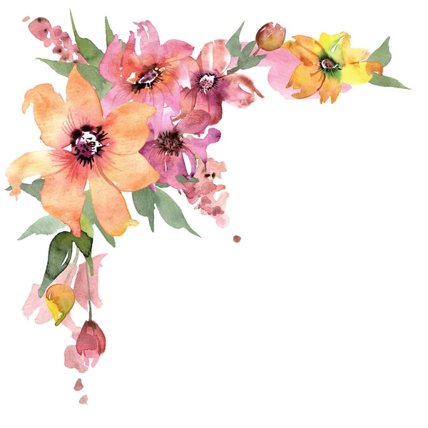 귀여운 수채화 꽃 코너입니다. 손으로 그린 꽃 배경. 초대입니다. 웨딩 카드입니다. 생일 카드. — 스톡 사진