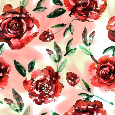 Suluboya çiçek elemanları ile sorunsuz çiçek desenli