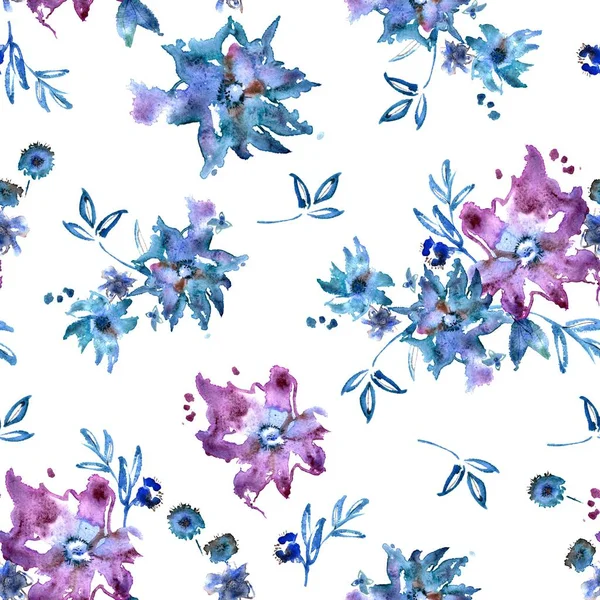 Nahtloses Blumenmuster mit Aquarell-Blumenelementen — Stockfoto