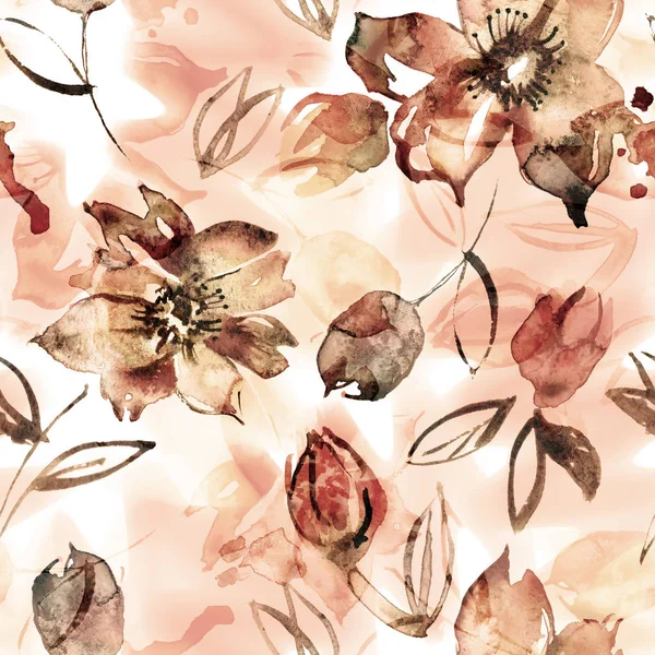 Patrón floral sin costuras con elementos de flores de acuarela — Foto de Stock