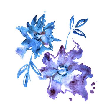 Mavi kış çiçekleri şirin suluboya el boyalı