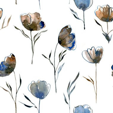 Zarif çiçekler ile seamless modeli suluboya el boyalı