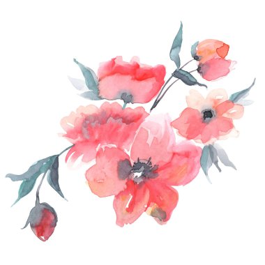 Şirin suluboya el nazik pembe çiçekler boyalı. Davet. Düğün kartı. Doğum günü kartı