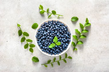 Plaka üzerinde taze yaban mersini taze aldım mavi meyveler, organik gıda, sağlıklı superfood kavramı