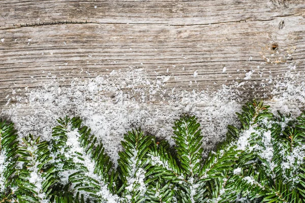 Christmas Trä Bakgrund Med Snö Och Fir Trädgrenar Trä — Stockfoto