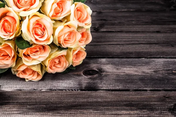 Bouquet Roses Sur Fond Bois Carte Fête Des Mères — Photo