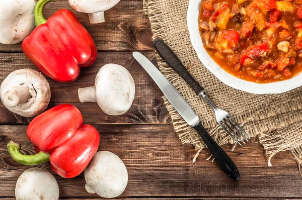 Stufato Lecho Ungherese Con Paprika Carne — Foto Stock