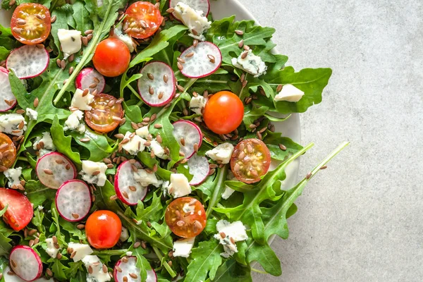 Salade Saine Aux Légumes Aliments Frais Dans Assiette Vue Sur — Photo