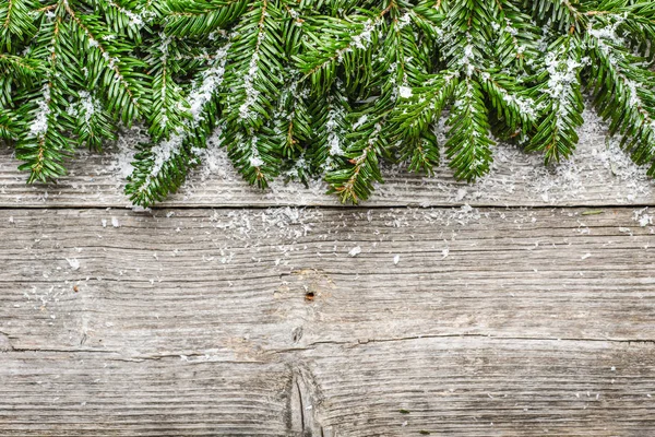 Cornice Natalizia Con Abete Sfondo Legno — Foto Stock