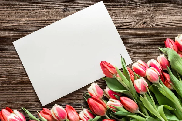 Πολύχρωμη Άνοιξη Τουλίπα Φόντο Ημέρα Της Μητέρας Λουλούδια Και Ευχετήρια — Φωτογραφία Αρχείου