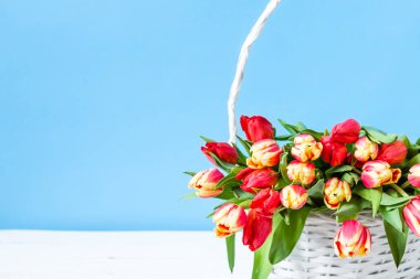 Lale ile sepet, çiçek buket, anneler günü hediyesi