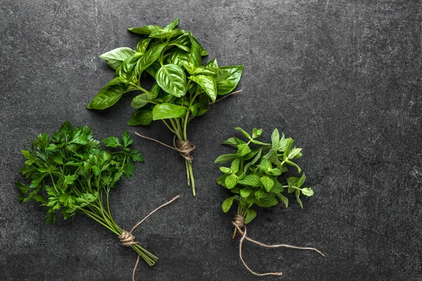 Herbal segar sekelompok pada latar belakang gelap — Stok Foto