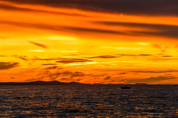 Beau Ciel Orange Avec Coucher Soleil Sur Mer Paysage Plage — Photo