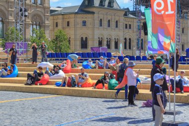 Moskova, Rusya - 3 Haziran 2018: Kitap Festivali Kızıl Meydan 2018. Açık Rus Kitap Fuarı, Moskova Kızıl meydanında