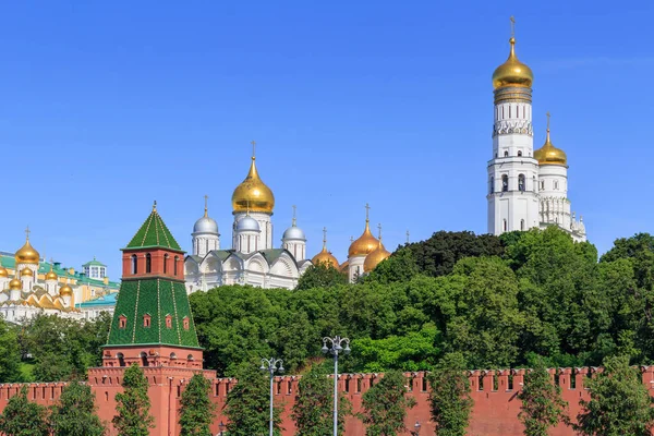 Moskova Kremlin Kiliseleri Güneşli Yaz Sabahı Bir Mavi Gökyüzü Arka — Stok fotoğraf
